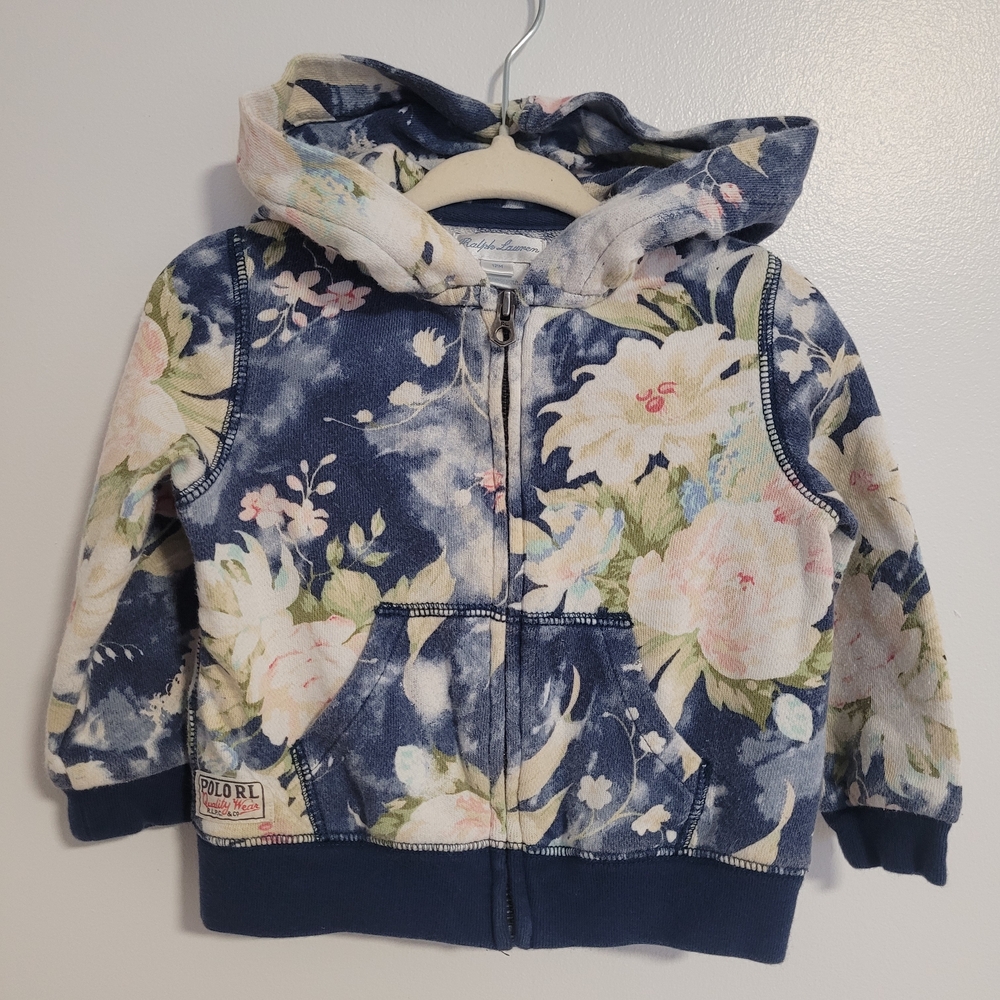 🧸2/20$ Ralph Lauren Floral Zip-Up Hoodie Sweater Baby Girl Size 12M